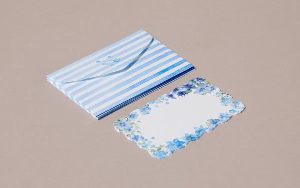Mini Japanese Letter Sets, Blue Floral with Striped Envelope