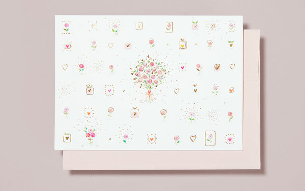 Pink and Gold Bunch of Flowers Greeting Card