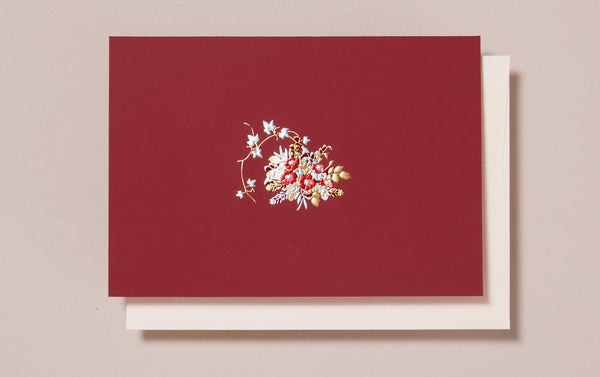 Red Winter Bouquet Embossed Greeting Card