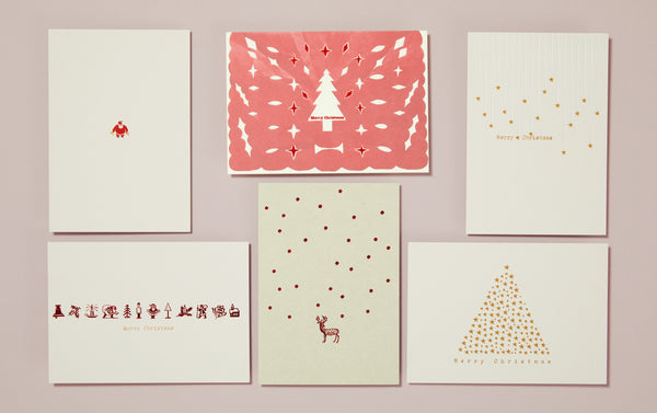 Set of 6 Christmas Foiled Postcards, Red