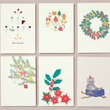 Set of 6 Christmas Foiled Postcards, Cute Christmas