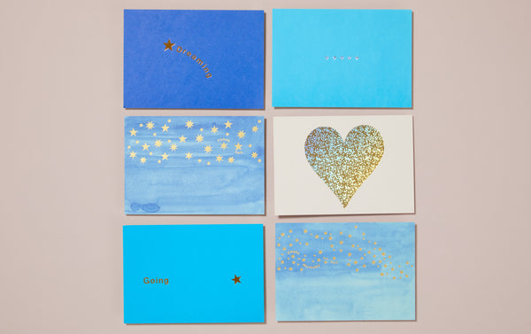 Set of 6 Foiled Postcards, Blues