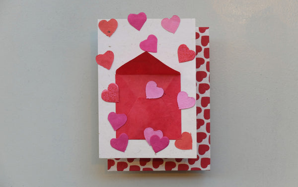 Handmade Paper with Heart Confetti Greeting Card
