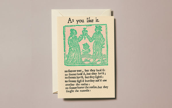 Shakespeare's First Folio Letterpress Greeting Card, As You Like It