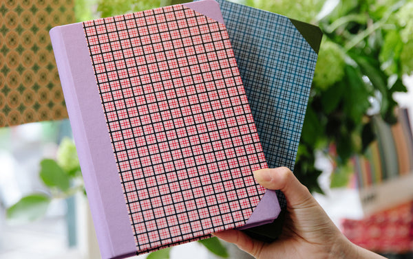 Extra-Thick "Composition Ledger" Chiyogami Notebook, Pink Plaid