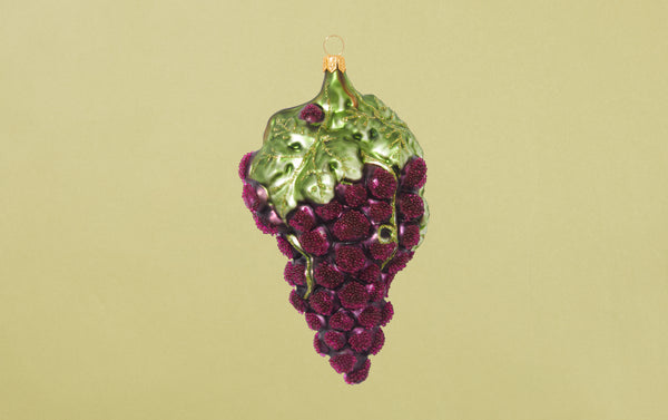 Beaded Red Grapes Glass Ornament