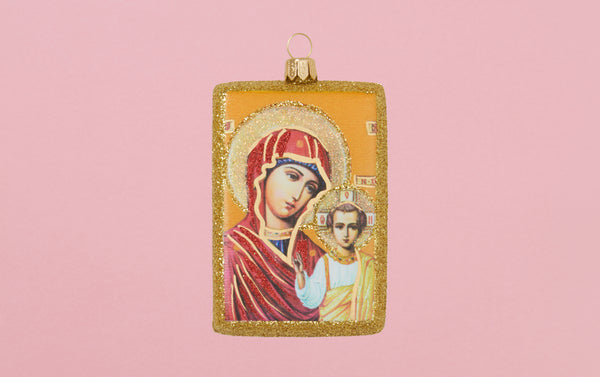 Icon of Mary and Jesus Glass Ornament