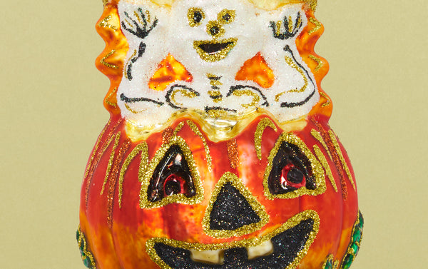 Pumpkin with Skeleton Glass Ornament