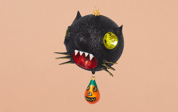 Balloon Cat with Pumpkin Glass Ornament