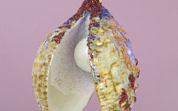 Purple Clam with Pearl Glass Ornament