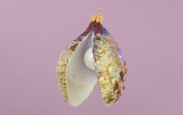 Purple Clam with Pearl Glass Ornament