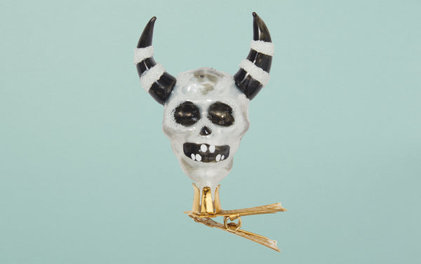 Horned Skull Glass Ornament