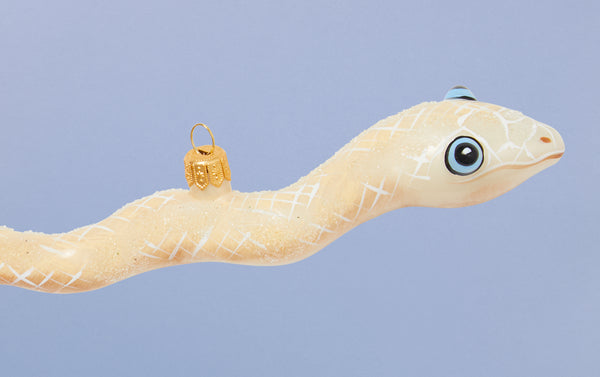 White Snake with Blue Eyes Glass Ornament