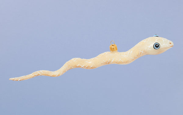 White Snake with Blue Eyes Glass Ornament