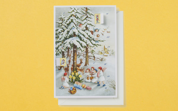 Advent Calendar Card Angels Feeding Deer