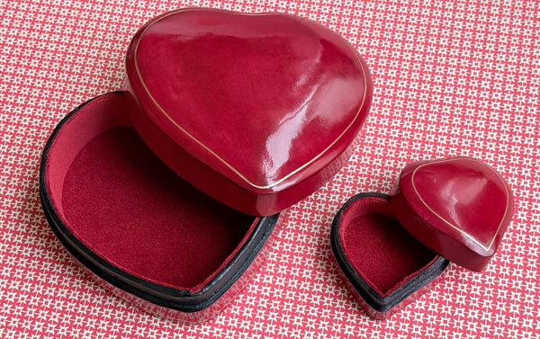 Heart Shaped Moulded Leather Box, Red