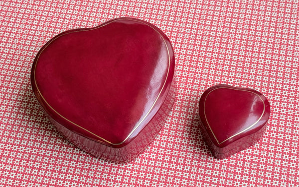 Heart Shaped Moulded Leather Box, Red