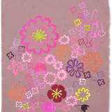 Denise Fiedler Floral Collage - Pink, Orange, Chartreuse Abstract Floral on Pink