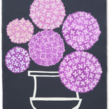 Denise Fiedler Floral Collage - 6 Pink Hydrangeas in White Outline Vase on Midnight Paper