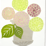 Denise Fiedler Floral Collage - 5 Green & Pink Hydrangeas in Grey Urn
