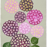 Denise Fiedler Floral Collage - 8 Plum & Pink Hydrangea Heads on Green Paper