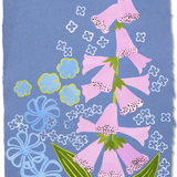 Denise Fiedler Floral Collage - Pink Foxglove on Denim Blue