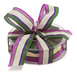 Wired Green Purple White Striped Ribbon, 20m roll