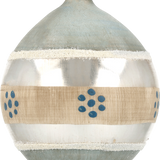 Blue Flower Stripe Vintage Style Glass Ornament