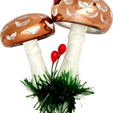 Double Brown Mushroom on Clip Glass Ornament