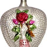 Heart with Doves and Roses Glass Ornament