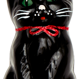 Black Cat with Red Ribbon Glass Ornament