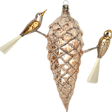Pinecone with Bird and Owl Glass Ornament