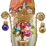 Victorian Bird on Flower Tree Glass Ornament