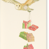 Sheep's Wool Embellished Mini card with Cream Envelope, Owl with Presents