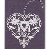 Starched Lace Hanging Ornament, Edelweiss Cut-Out Heart