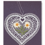 Starched Lace Hanging Ornament, Edelweiss Embroidered Heart