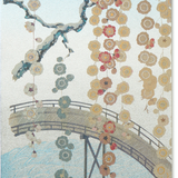 Silver and Blue Foil Bridge and Blossoms Large Slim Greeting Card