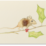 Sheep's Wool Embellished Mini Card, Christmas Mouse on Holly