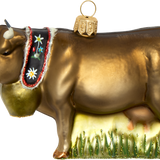 Swiss Cow with Bell Glass Ornament