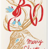 Silk Screen Printed Christmas Greeting Card, Christmas Reindeer with Bow