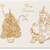 Silk Screen Printed Christmas Greeting Card, Tree and Dressed up Cat