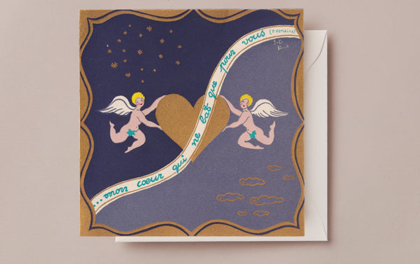 Luxury Vintage French 1920s Greeting Card, Verlaine Poem