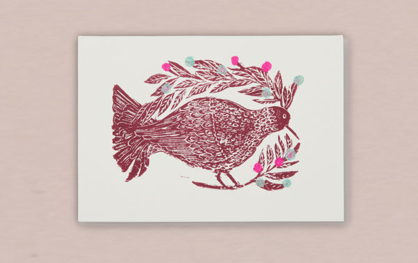 Woodblock Brown Hen Greeting Card