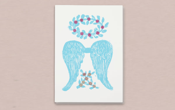 Woodblock Angel Wings Greeting Card