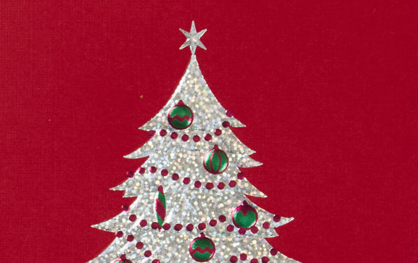 Engraved Silver on Red Christmas Tree Greeting Card