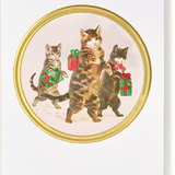 Engraved Cats with Christmas Presents Greeting Card