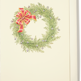 Engraved Christmas Wreath with Blue Thistle and Ribbon Greeting Card