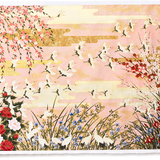 Full-Panel Chiyogami Silk Screen Print, Pink Cranes