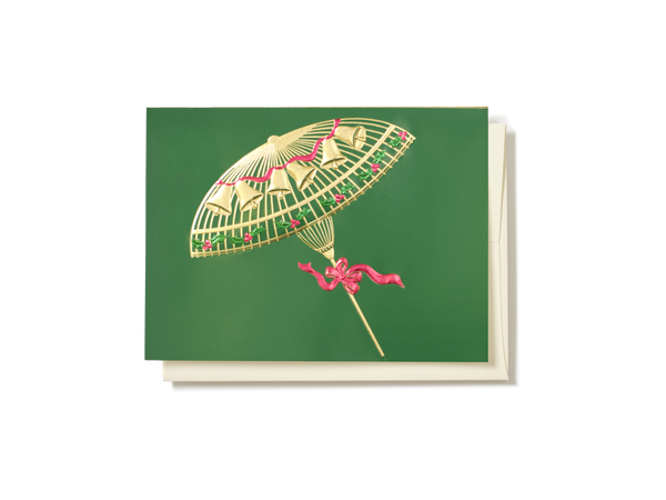 Engraved Christmas Parasol with Bells and Holly Greeting Card