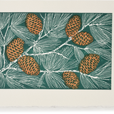 Letterpress Christmas Greeting Card, Seven Pinecones